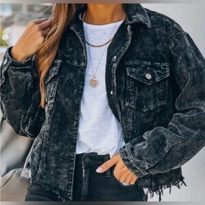 Vici Paddington Distressed Cotton Corduroy Jacket In Black/Charcoal Gray Size S